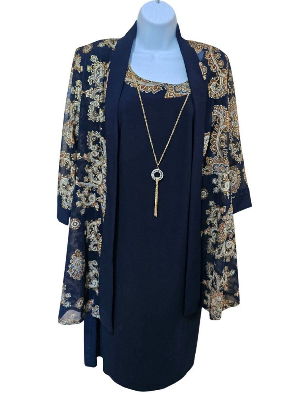 2-Piece Navy Dress With Gold Paisley Jacket elegant wedding party business